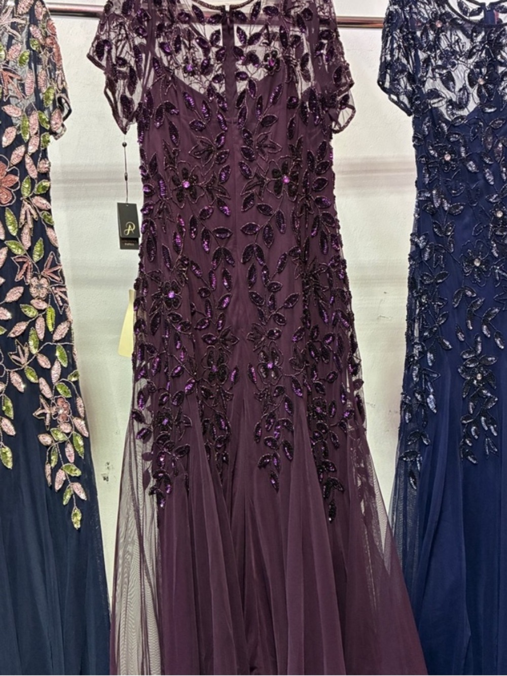 Adrianna Papell Plum Embellished Tulle Maxi Dress - Picture 11 of 14